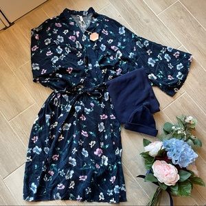 Pinkblush labor robe & navy blue swaddle hat set